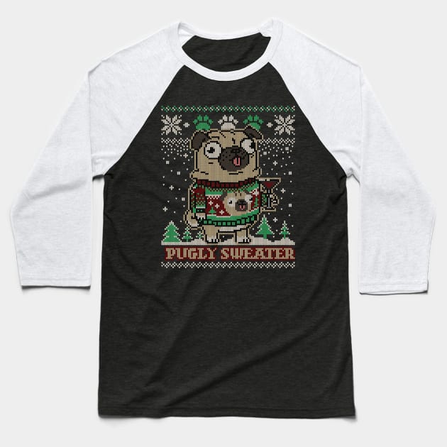 Pugly Christmas Sweater Pug T shirt Merry Pugmas Dog Lover Baseball T-Shirt by vo_maria